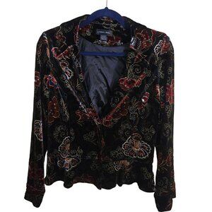Linda Leal Vintage Black Velvet Gold Thread Unique Peplum Blazer Size M
